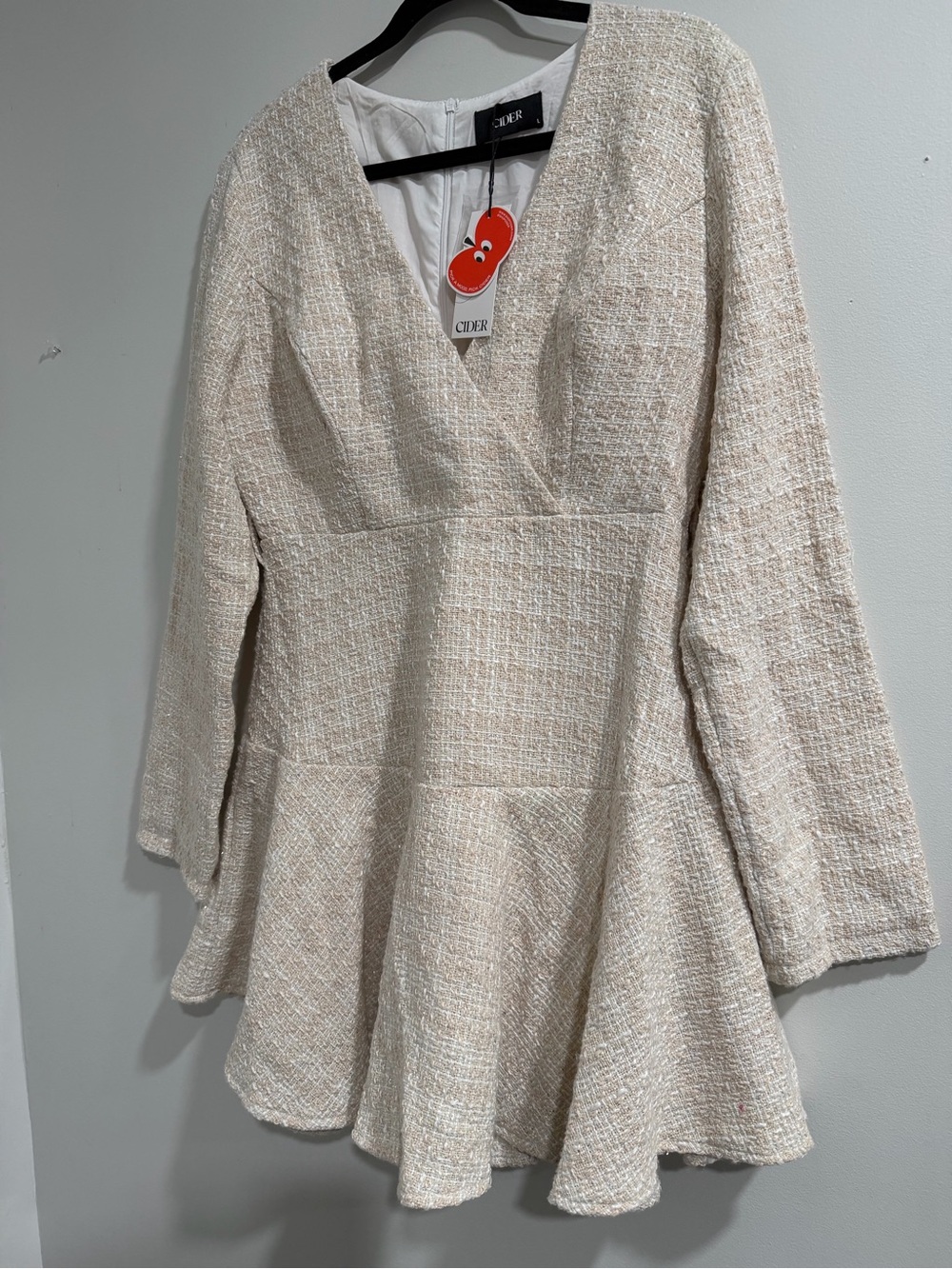 Cider Cream Textured Long-Sleeve Fit & Flare Dress